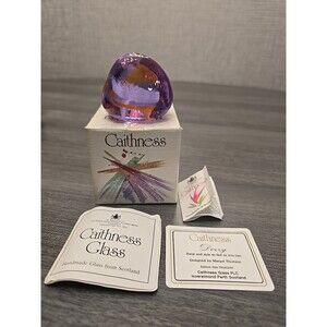 Caithness Scotland Pebble Art Glass Purple Orange White Paperweight W/Box 092473